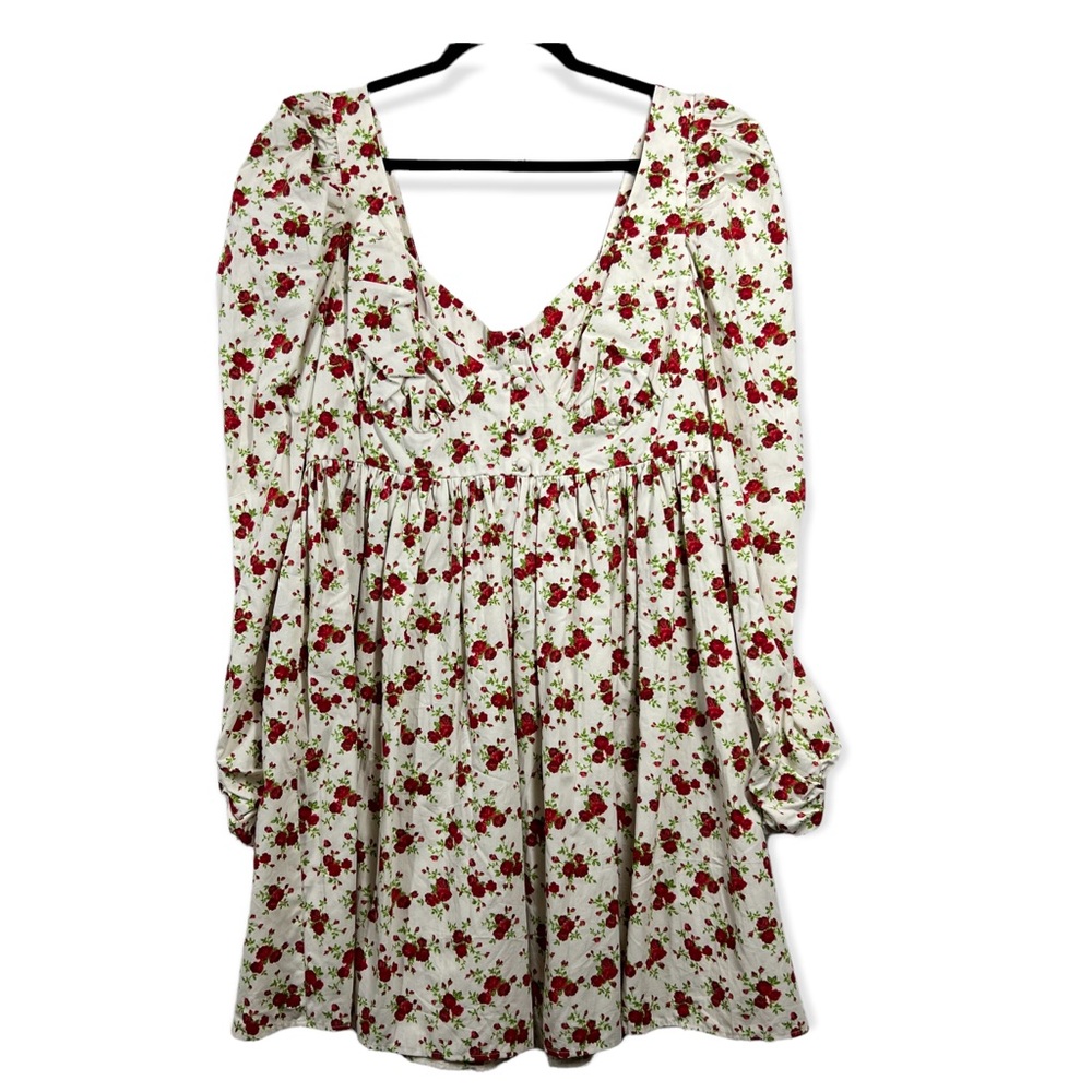 NWT Asos Boho peasant cottage core rose print white ruched puff sleeve dress
